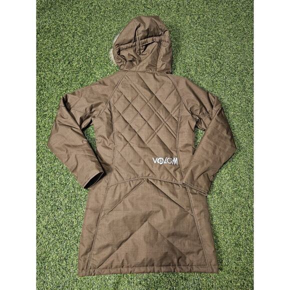 Volcom Thermonite Parka Jacket Womens Snow 06 Sz Medium Brown Long 8000MM/5000GM - Picture 8 of 8